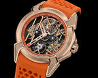 Luxury Skeleton Dial Automatic Watch with Orange Silicone Strap – Rose Gold Finish