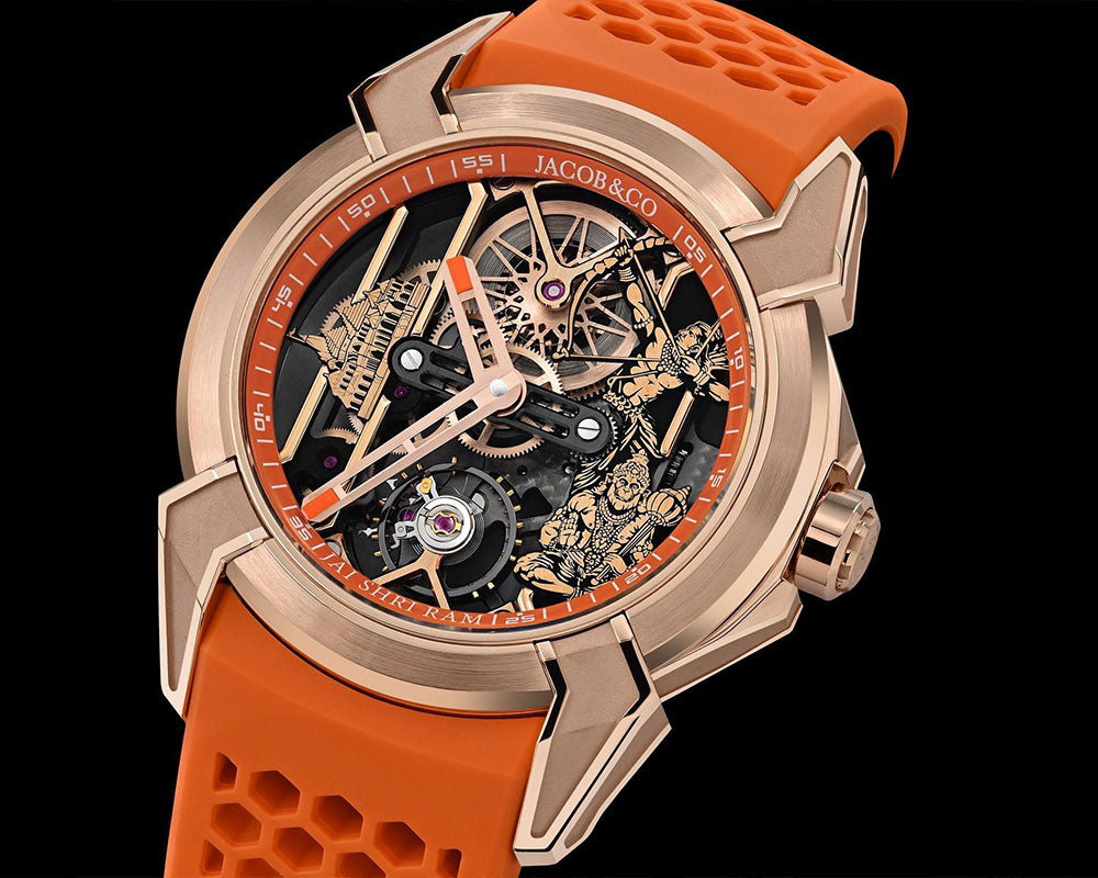 Luxury Skeleton Dial Automatic Watch with Orange Silicone Strap – Rose Gold Finish