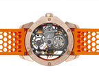 Luxury Skeleton Dial Automatic Watch with Orange Silicone Strap – Rose Gold Finish