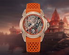 Luxury Skeleton Dial Automatic Watch with Orange Silicone Strap – Rose Gold Finish